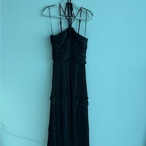 Aqua Black Strappy Ruched Maxi Dress